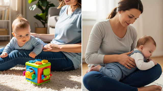 mother and daughter doing tummy time